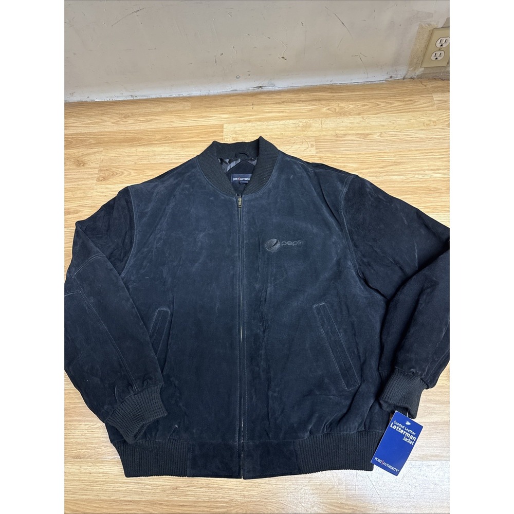 NWT Black Suedeβ Port Authority Sueded Leather Letterman Jacket Pepsi Size 2XL